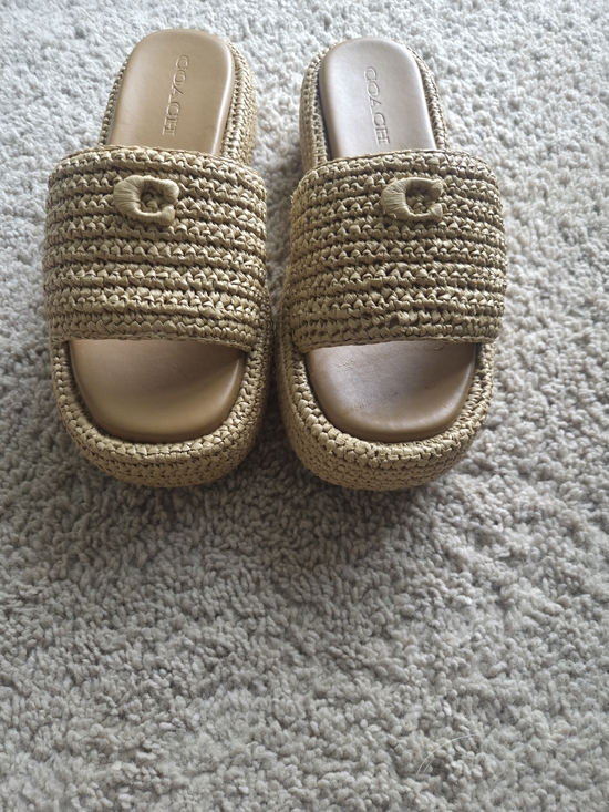 Coach Shoes - Coach Woven Slide Sandals in Natural Straw